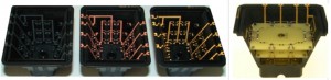 Figure 1: The MID Housing Manufactured by LPKF-LDS® Technology (left) and the Vertically Distributed Mounting Levels of an Energy-Self-Sufficient Pressure Sensor (right) Source: Intelligent, energy-self-sufficient couplings for fluidic systems for automotive applications (IEKU, No. V3EAAS010), German Federal Ministry of Education and Research