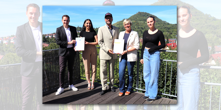 Reutlingen. Wirtschaftsgespräch. Landtagsabgeordnete Cindy Holmberg mit Eningens Bürgermeister Eric Sindek bei Preisträger APROS Consulting & Services